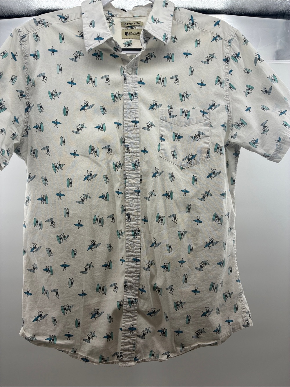 Haggar White Short-Sleeve Surfboard Print Button-Down Shirt